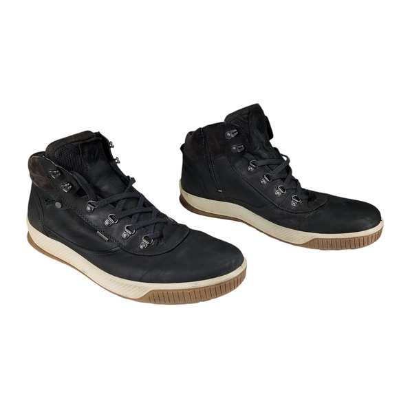 ECCO Boot Sneaker sz 12 Men Black Leather Urban Byway Tred Gore-Tex High Tops - Picture 1 of 13